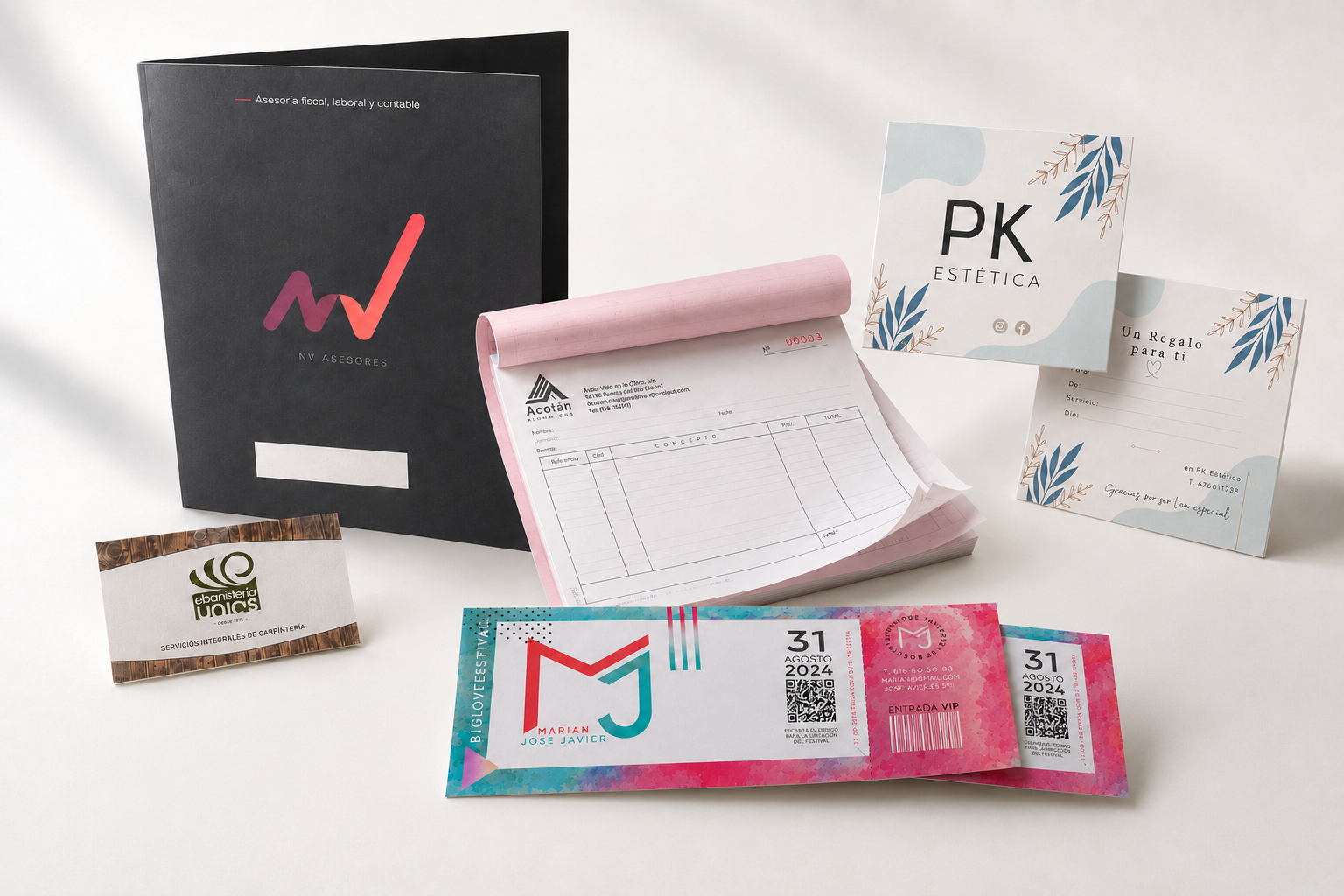 Material impreso personalizado: carpetas, talonarios, tarjetas y entradas