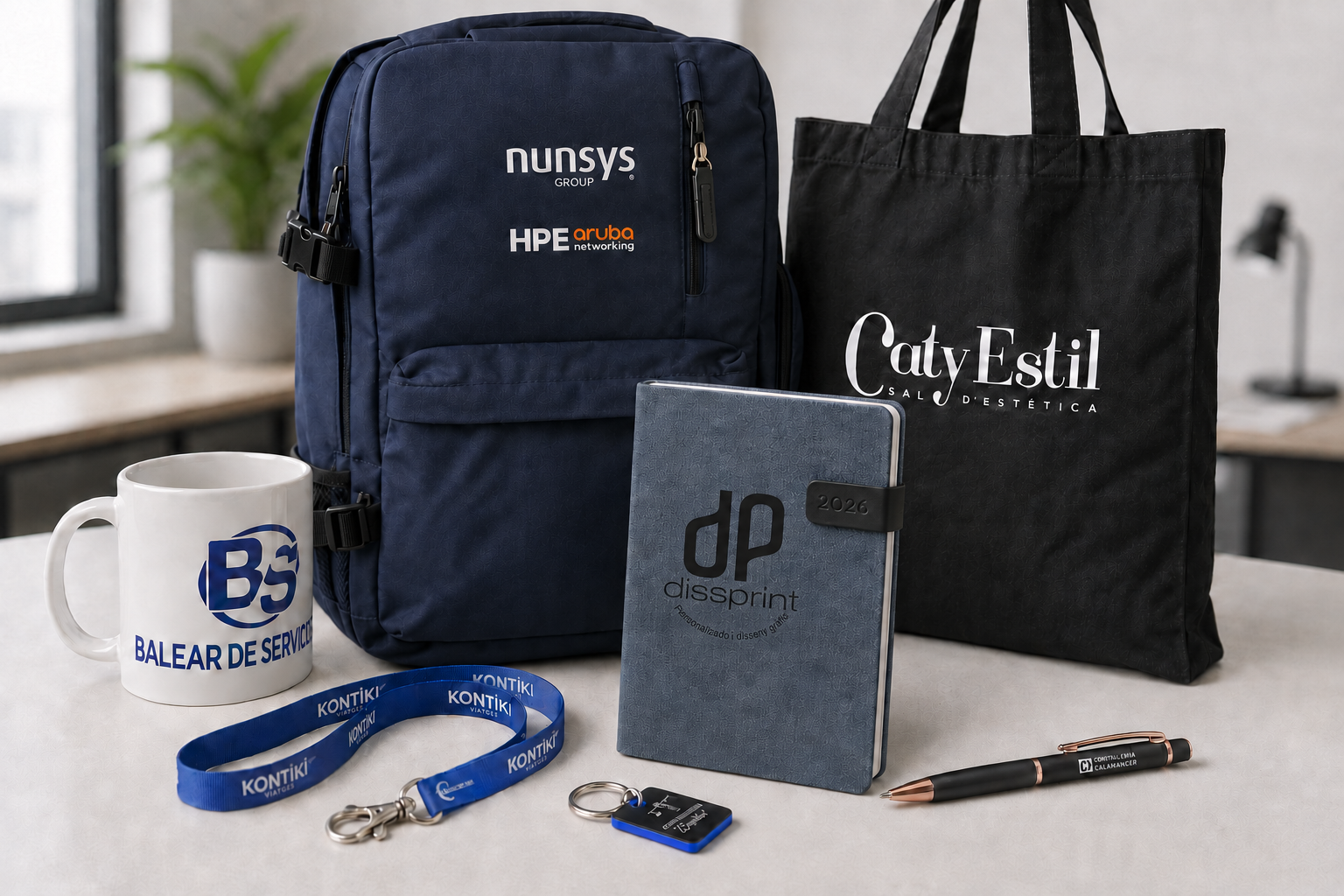 Mochila, bolsa, taza, agenda y lanyard personalizados